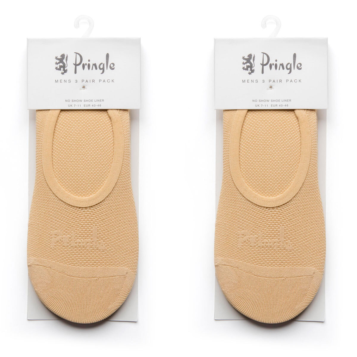 Pringle Men's 2 x 3 Pack Invisible Socks in Beige, Size 7-11