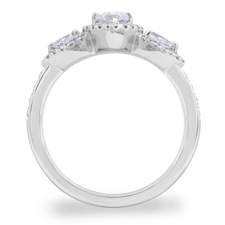 1.03ctw Pear Cut Diamond Halo Trilogy Ring, 18ct White Gold 1.03ctw Pear Cut Diamond Halo Trilogy Ring, 18ct White Gold