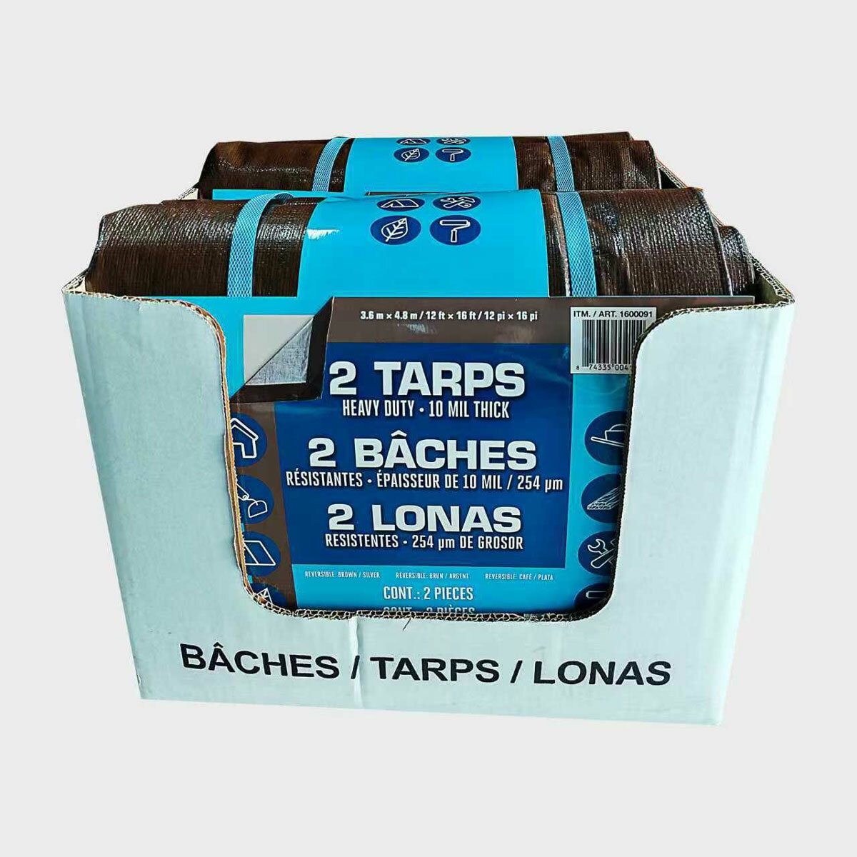 Heavy Duty Reversible Brown and Silver Tarpaulin, 2 Pack