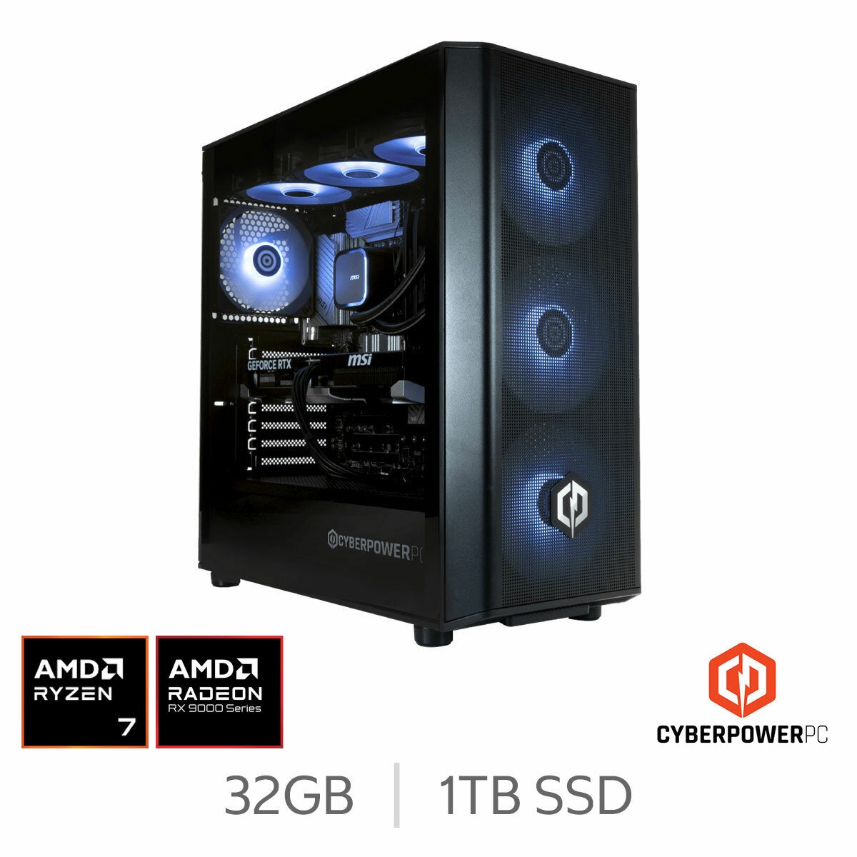 CyberPower, AMD Ryzen 7 9700X, 32GB RAM, 1TB SSD, AMD Radeon RX 9070, Gaming Desktop PC