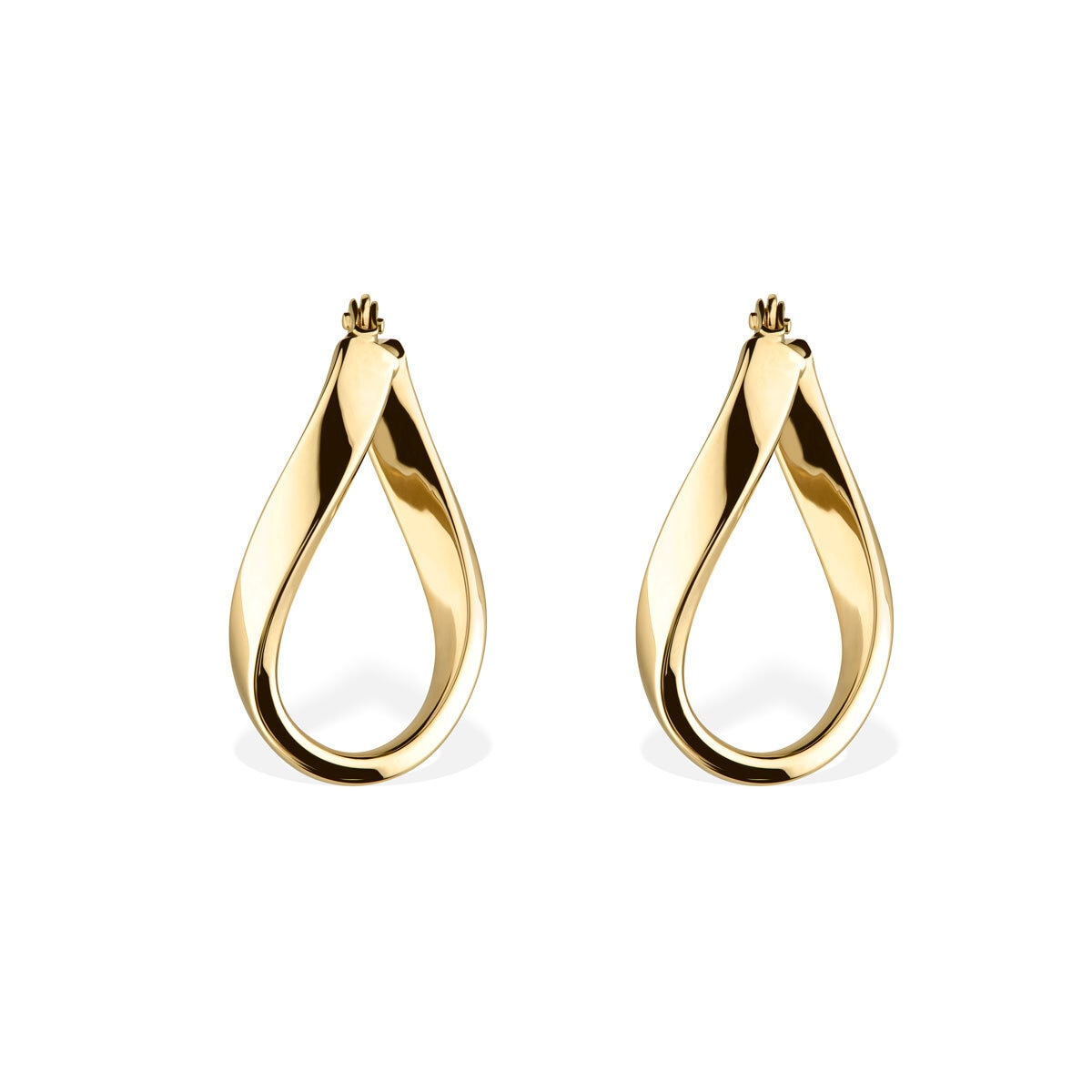 14ct Yellow Gold Cross Over Drop Hoop Earrings