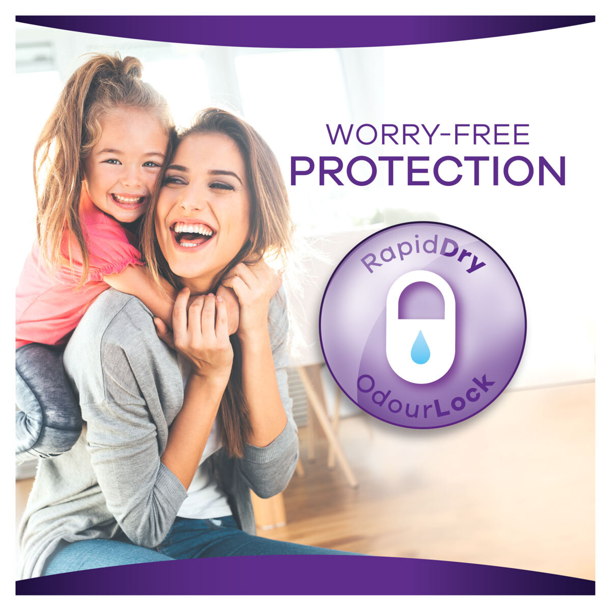 lifestyle image of woman with child with odour lock and worry free protection