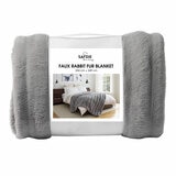 Colour Your Home Stripe Faux Rabbit Fur Blanket in Grey, 248 x 233cm