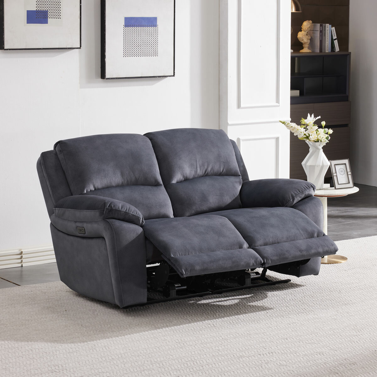 Belagio Grey Fabric Power Recliner 2 Seater Sofa