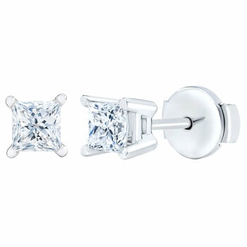 0.73ctw Princess Cut Diamond Stud Earrings, 14ct White Gold