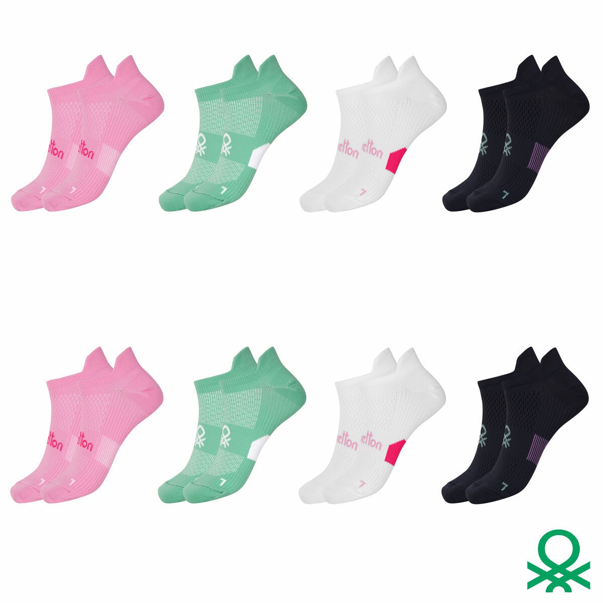 United Colors of Benetton Ladies Trainer Sock, 8 Pack