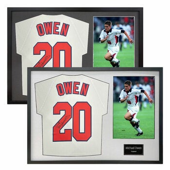 Michael Owen Signed Framed England Football Shirt including 1 Photo in 2 Options: White or Black