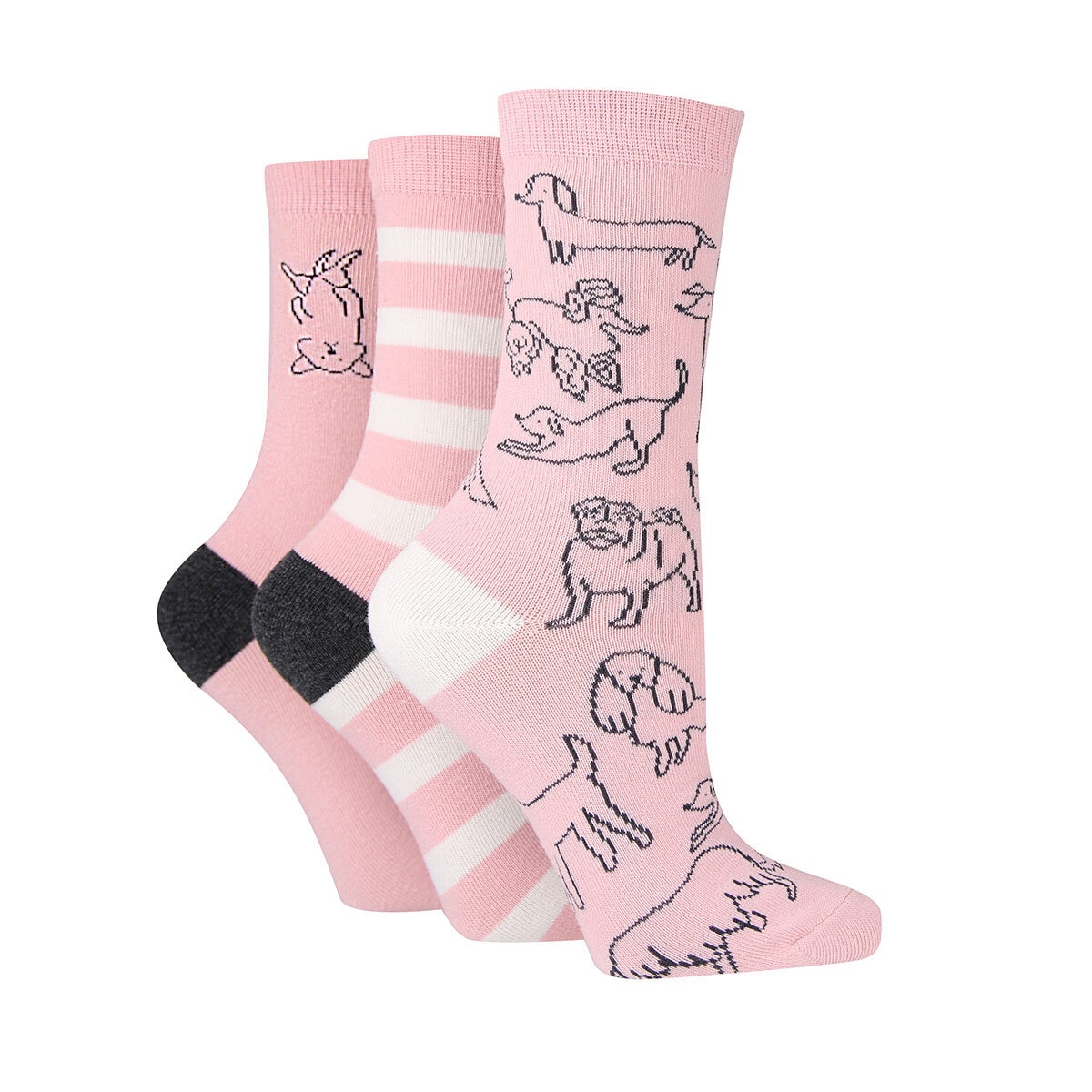 Caroline Gardner Ladies Crew Sock 6 Pack in Pink