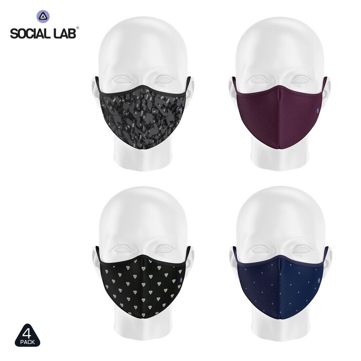 Social Lab Triple Layer Women's Reusable Face Masks, 4 Pack Social Lab Triple Layer Women's Reusable Face Masks, 4 Pack