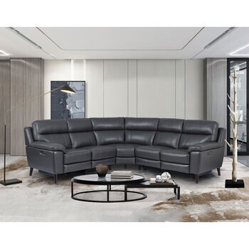 Grace Dark Grey Leather Power Reclining Sectional Sofa