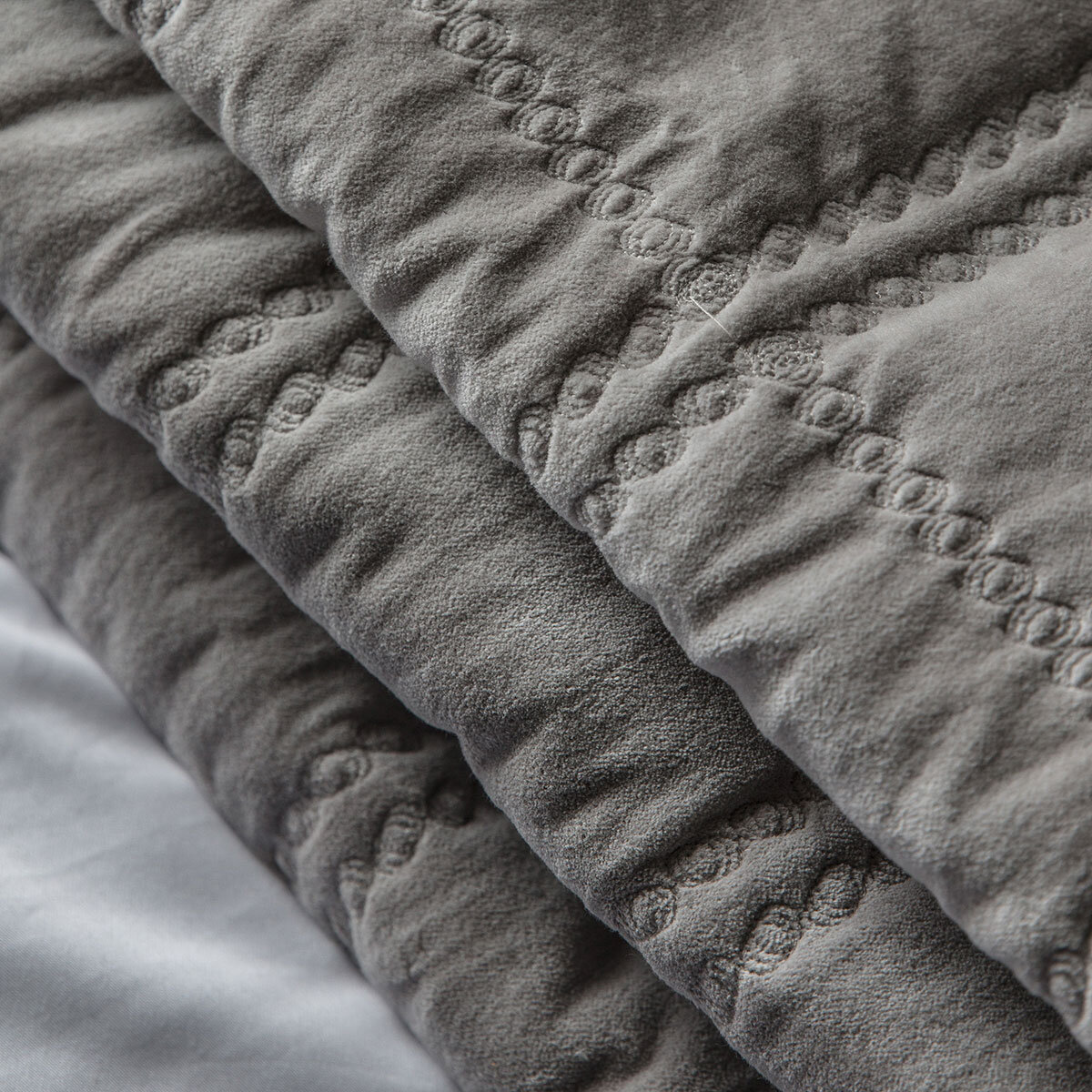 Gallery Quilted Cotton Velvet Bedspread Grey