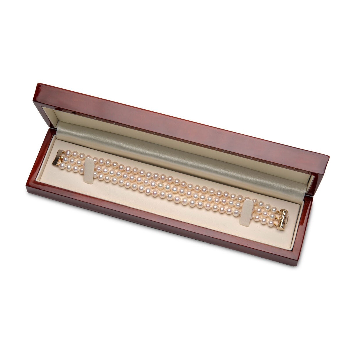 5.5-6mm Cultured Freshwater 3 Row White Pearl Bracelet, 14ct Yellow Gold