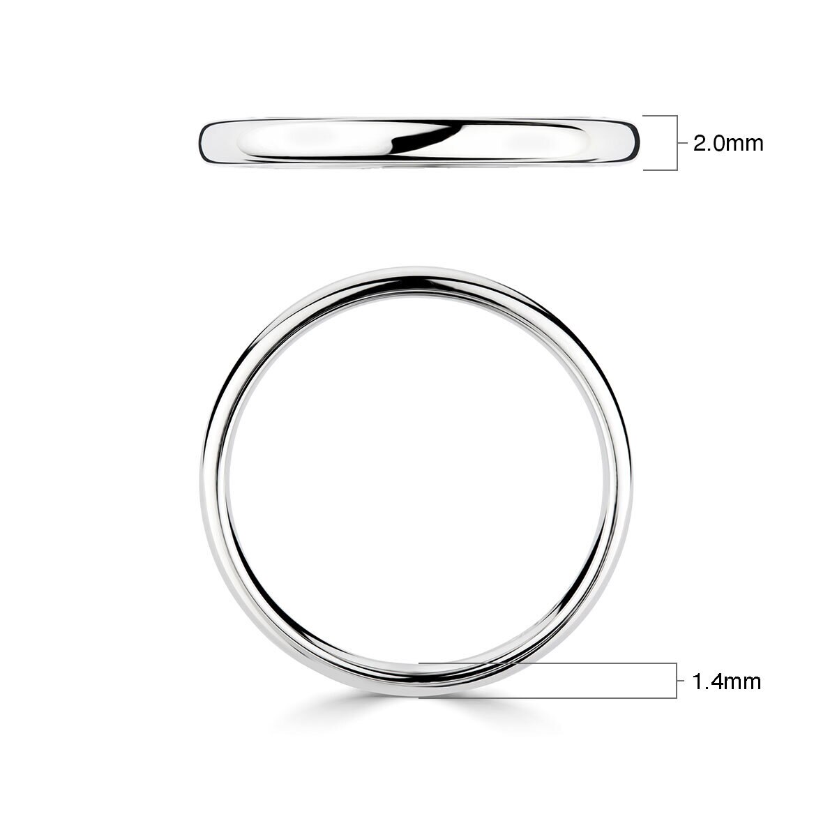 2.0mm Basic Light Court Wedding band. 18ct White Gold