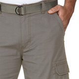 front image of grey shorts belt detail