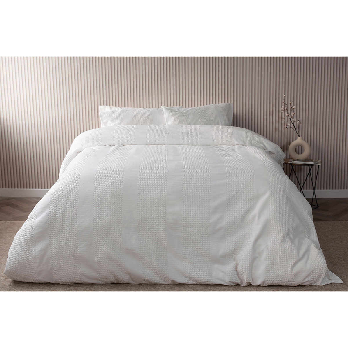 Belledorm Waffle Stripe Duvet Set in 4 sizes, Vanilla