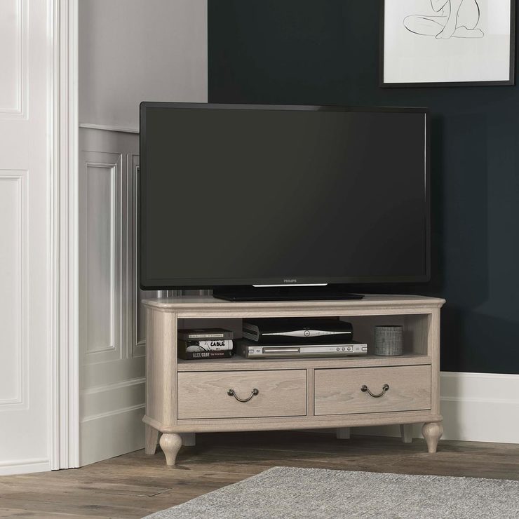 Bentley Designs Margaux Chalk Oak Corner Tv Cabinet For Tvs Up To