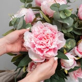 Artificial Peony & Eucalyptus Bouquet in Vase in Pink