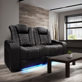 Valencia Tuscany Black Leather Power Reclining Home Theatre Sofa