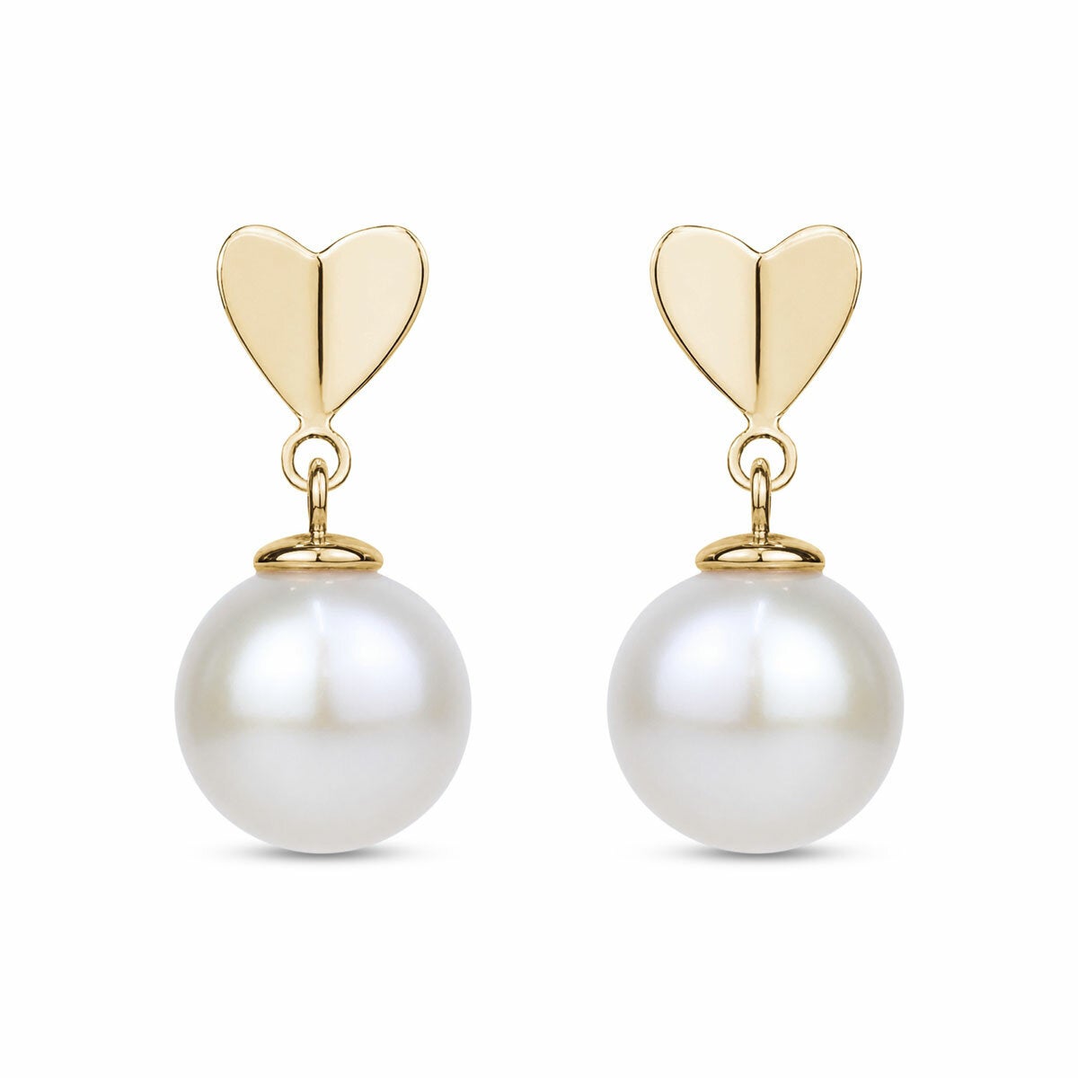 10.5-11mm Cultured Freshwater White Pearl Heart Drop Earrings, 14ct Yellow Gold