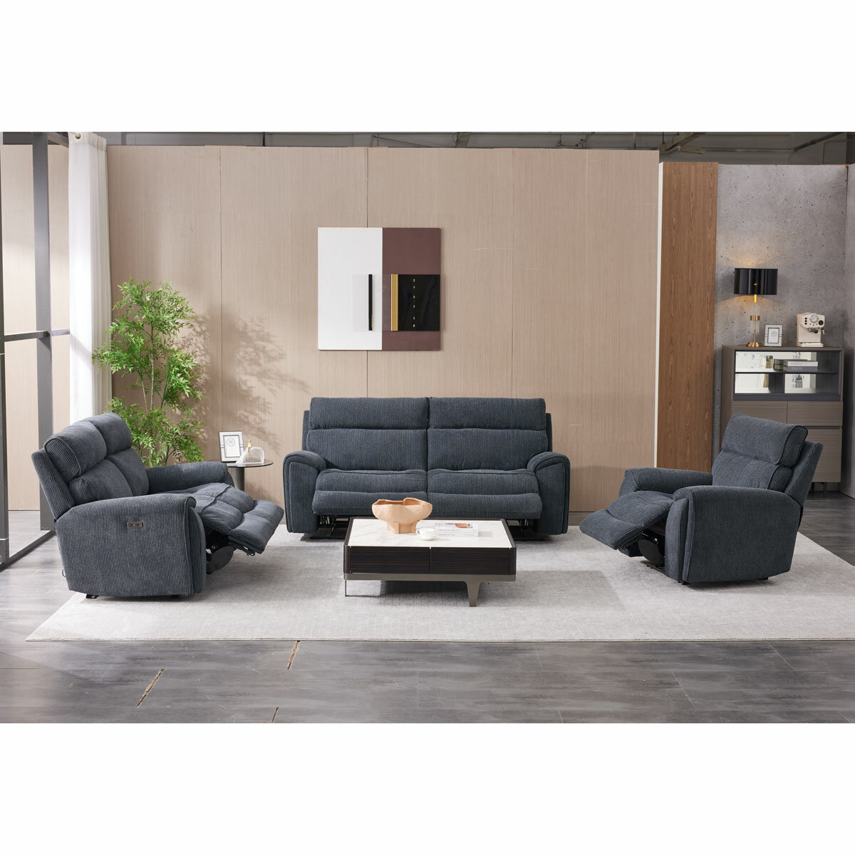 Atlanta Grey Cord Fabric Power Reclining Large 2 Seater Sofa