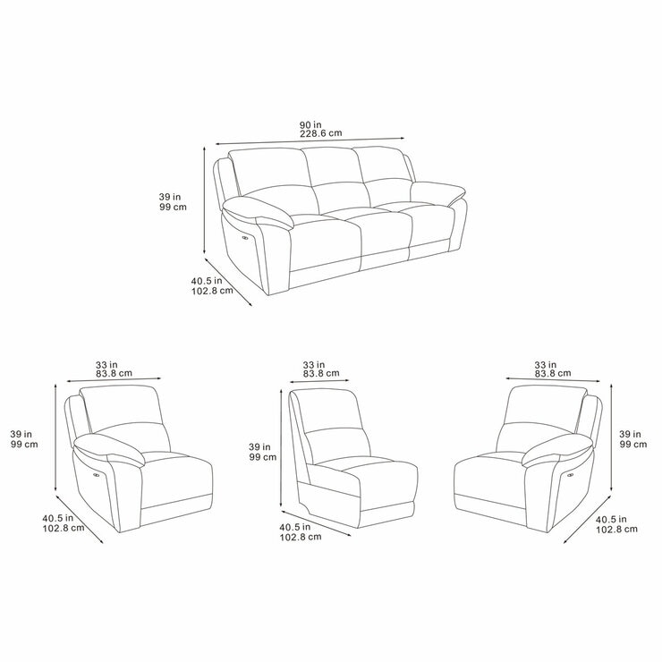 Belagio Grey Fabric Power Recliner 3 Seater Sofa