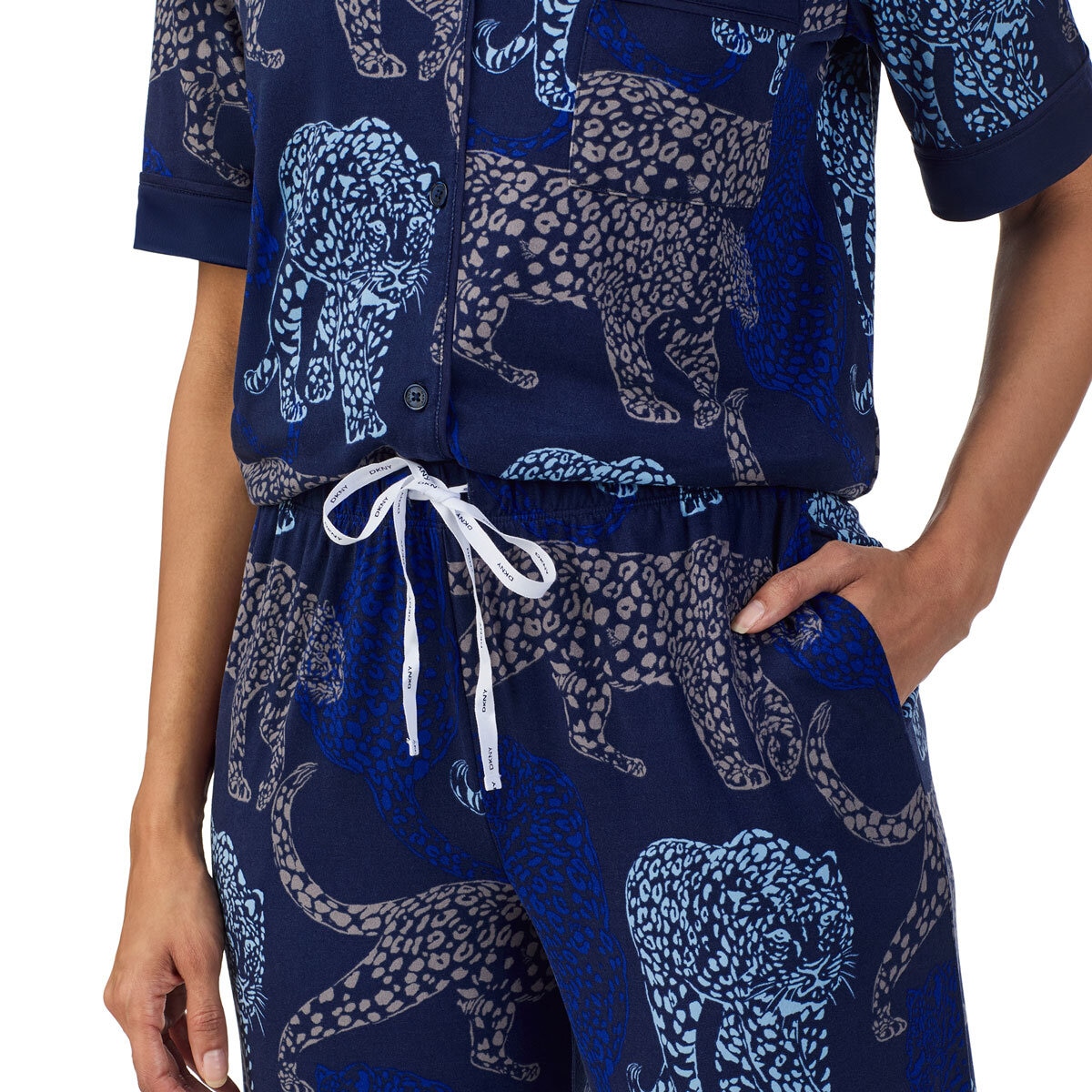 DKNY Ladies Notch Collar 3 Piece PJ Set in Animal Print