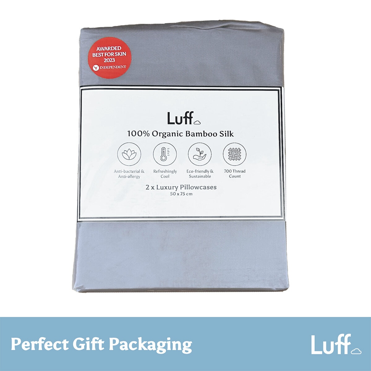 Luff 100% 700 Thread Count Organic Bamboo Pillowcases 2 Pack Dark Grey
