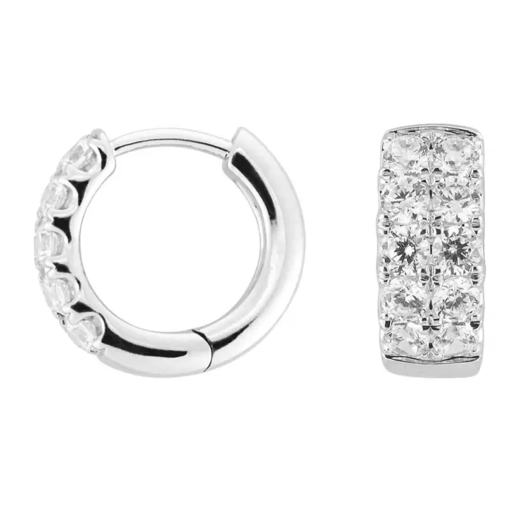 1.00ctw Double Row Hoop Diamond Earrings, 14ct White Gold 1.00ctw Double Row Hoop Diamond Earrings, 14ct White Gold