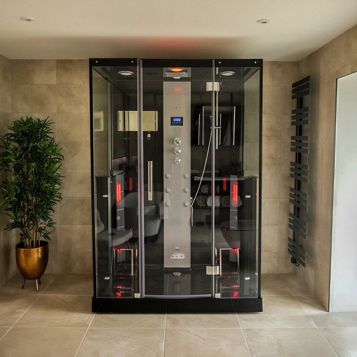 Insignia All in One Steam Shower & Infrared Sauna with Aromatherapy in Black - 1450 x 900mm
