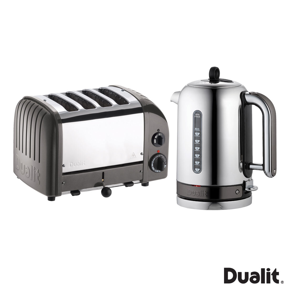 Dualit Classic 1.7L Kettle & 4 Slot Toaster Set in Charco...