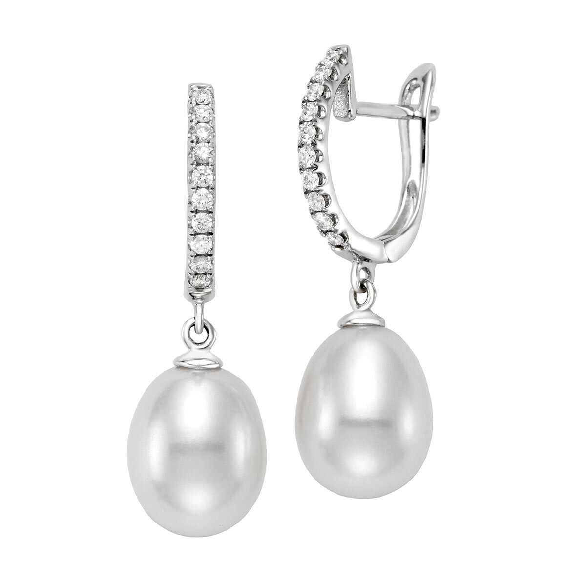 8.5 – 9mm Cultured Freshwater Pearl and 0.18ctw Diamond Earrings