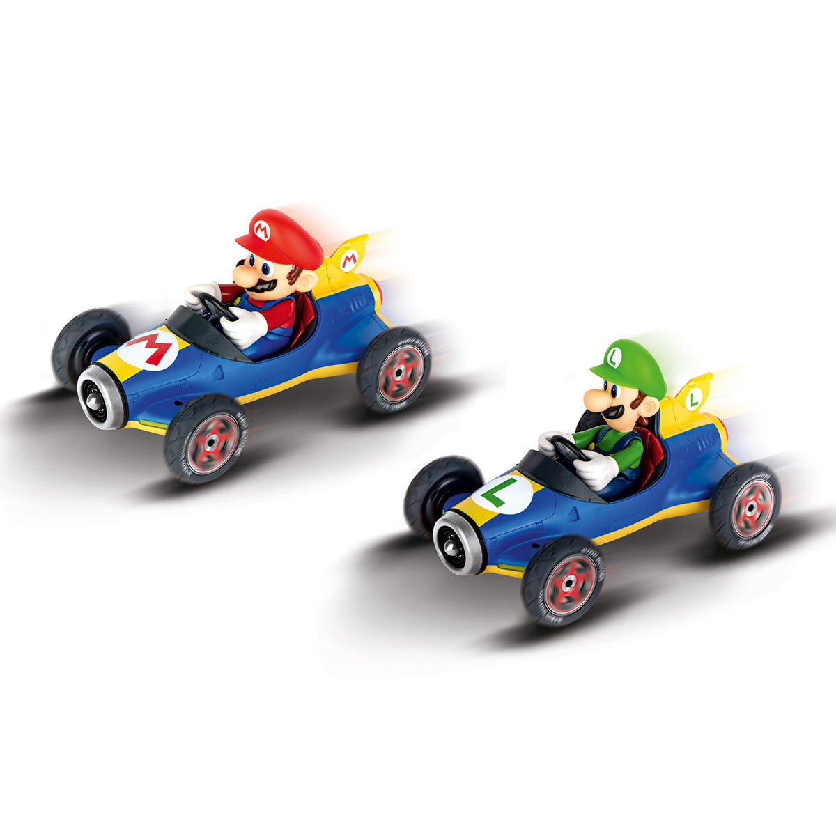 Mario Kart mario and luigi RC cars twin pack on white background