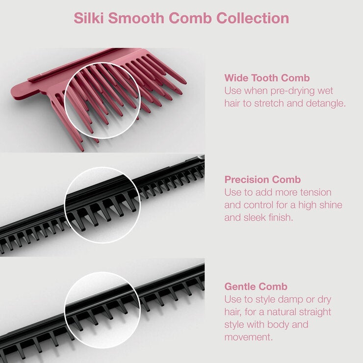 Lifestyle image showing silki smooth comb collection Lifestyle image showing silki smooth comb collection