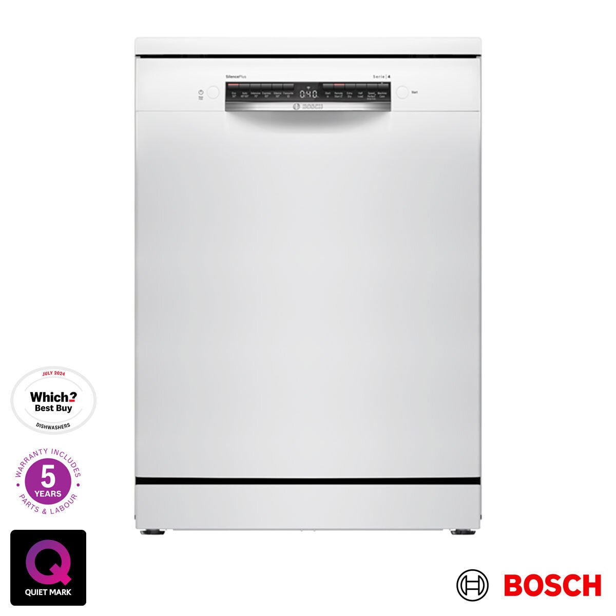 Bosch SMS4EMW06G Series 4 Freestanding 14 Place Setting Dishwasher, B Rated in White