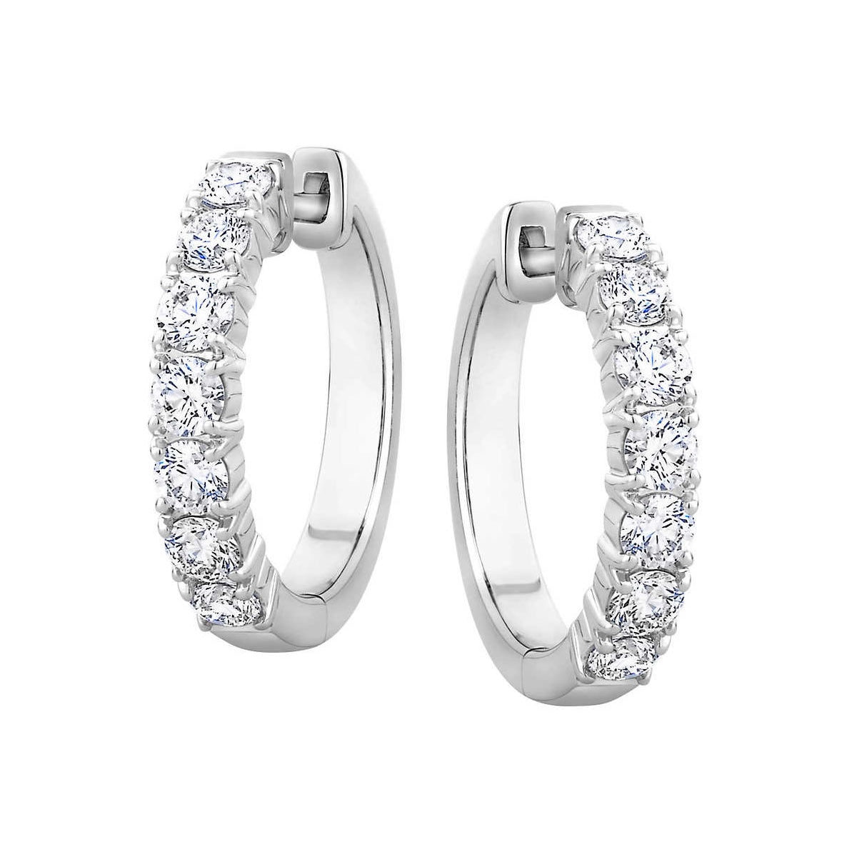 1.20ctw Round Brilliant Cut Diamond Hoop Earrings, 14ct White Gold