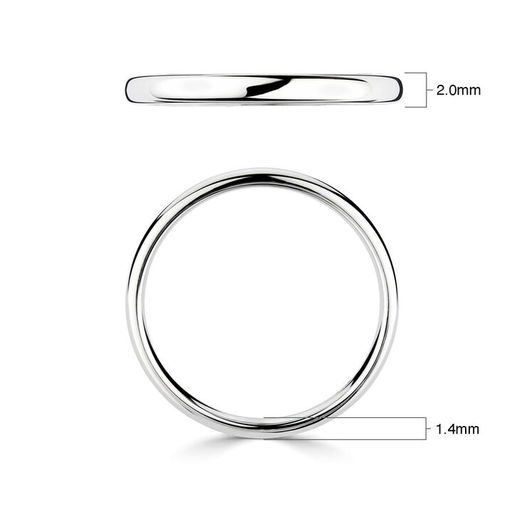 2.0mm Basic Light Court Wedding band. Platinum