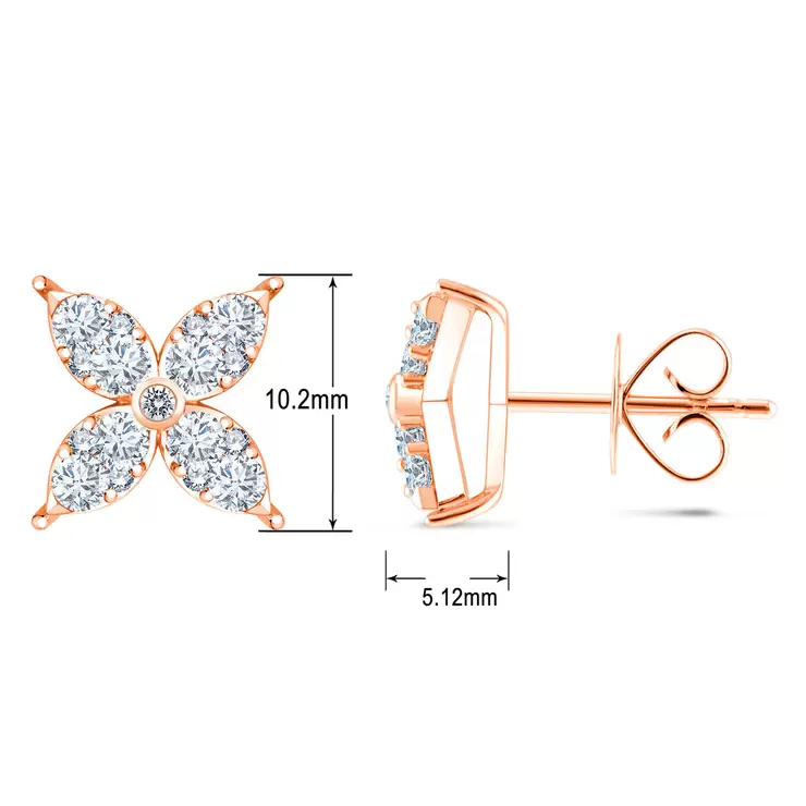 0.90ctw Flower Stud Diamond Earrings, 14k Rose Gold
