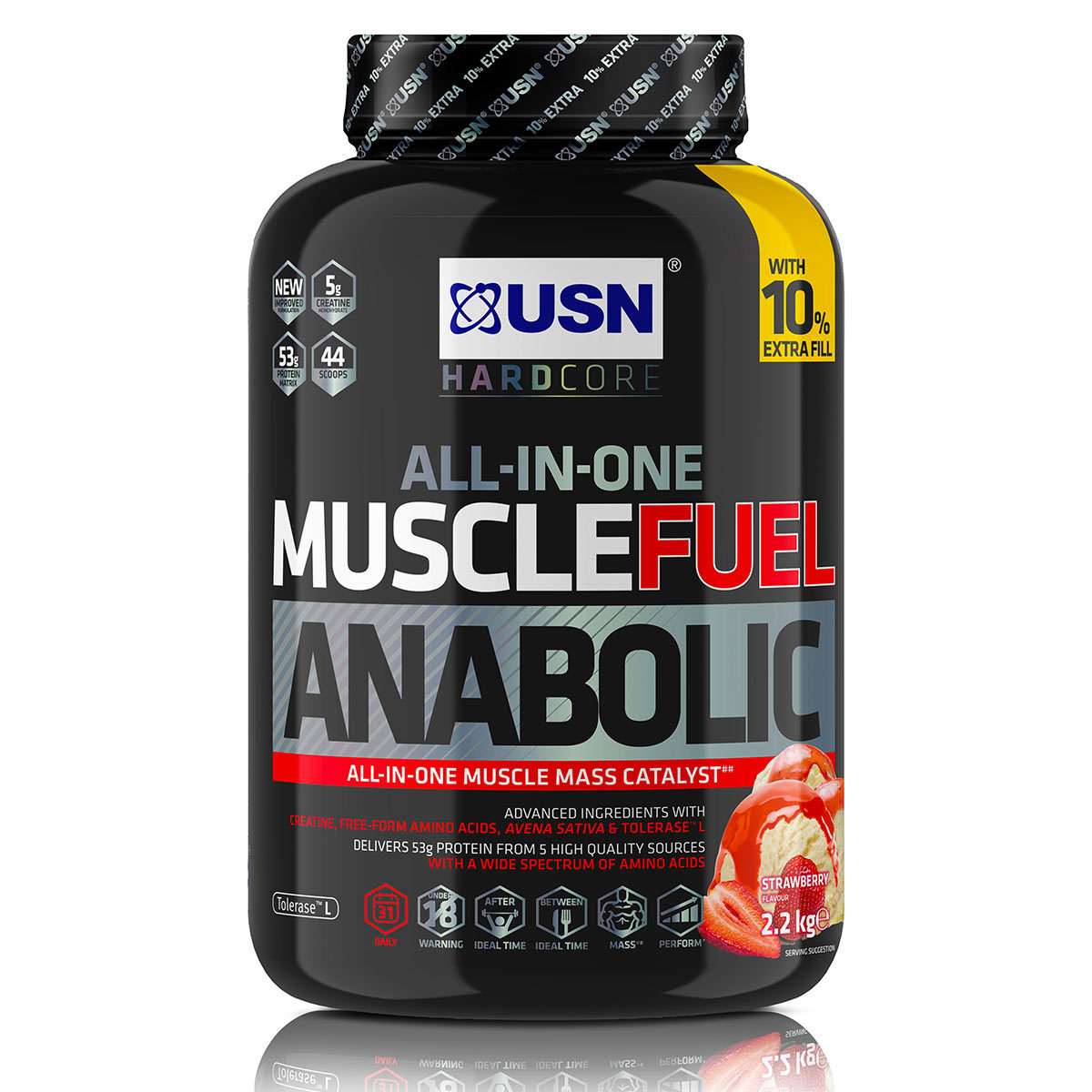 Front facing image of USN Muscle Fuel Anabolic tub on white background