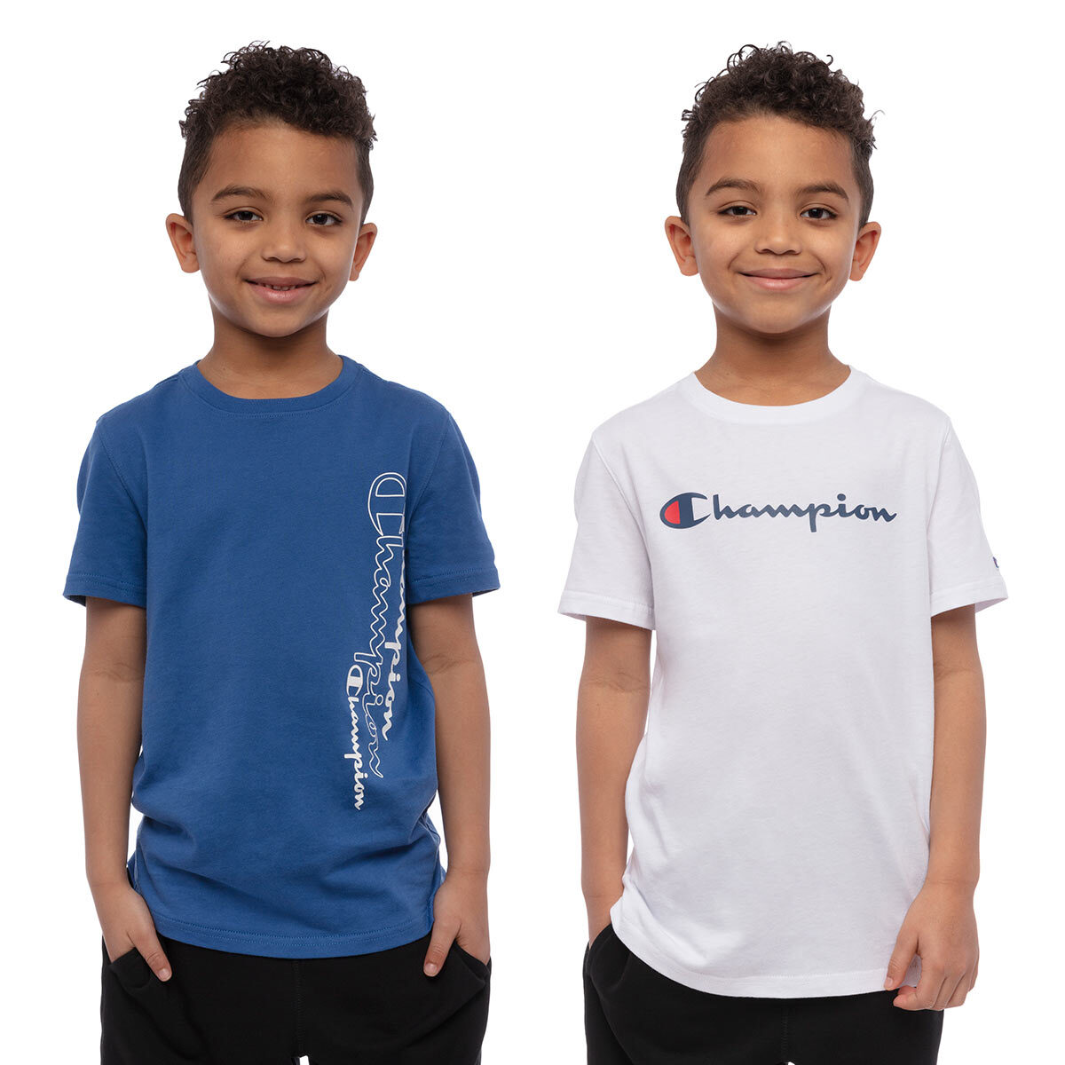 Champion Boy's 2 Pack Short Sleeve T-shirt in White/Shield Blue