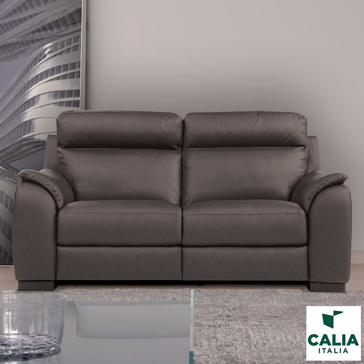 calia italia serena 2 seater power recliner grey italian leather sofa   costco uk