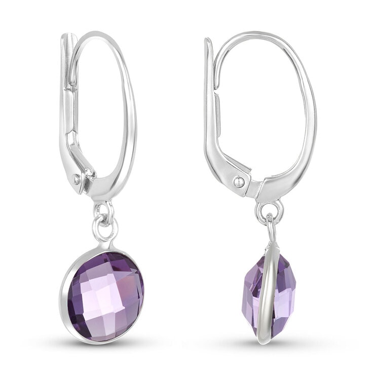 Round Cut Amethyst Earrings, 14ct White Gold