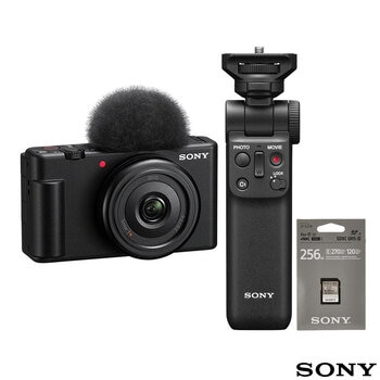 Sony ZV-1F Vlogging Camera Kit with GPVPT2BT.SYU Shooting Grip and SF-E Series 256GB SD Card