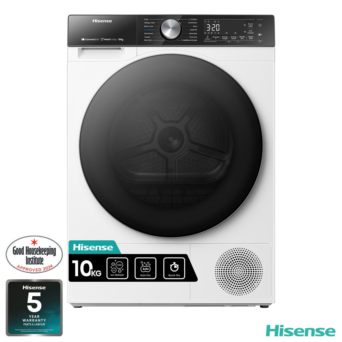 Hisense DH5S102BW, 10kg Heat Pump Dryer A+++ Rating in White