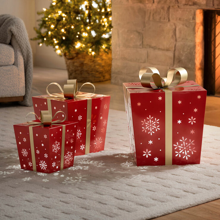 Metal Gift Boxes with LED Lights - Set of 3