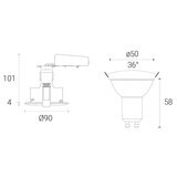 Line drawing of light on white background with dimensions