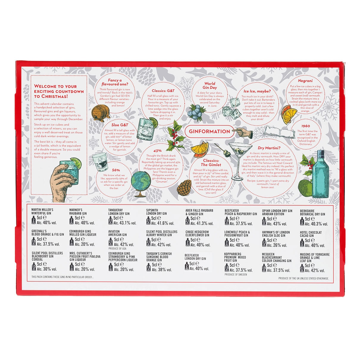 Gin Advent Calendar in Red, 24 x 5cl