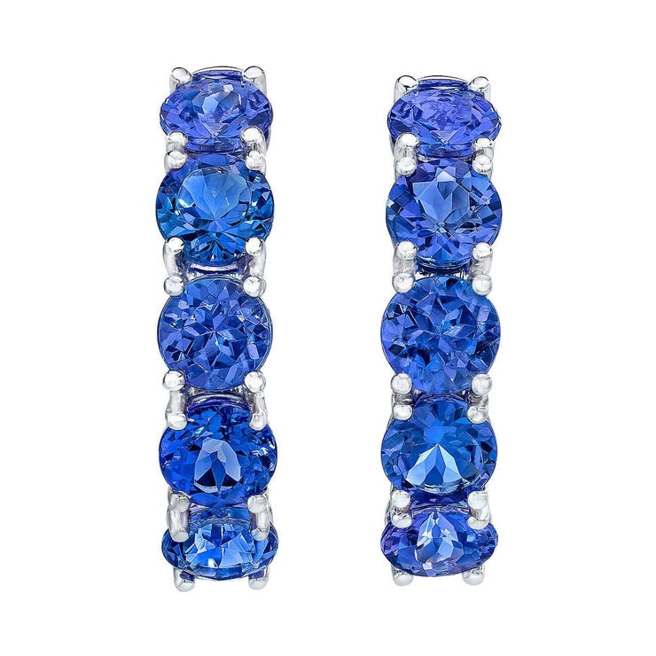 4mm Tanzanite Hoop Earrings, 14k White Gold