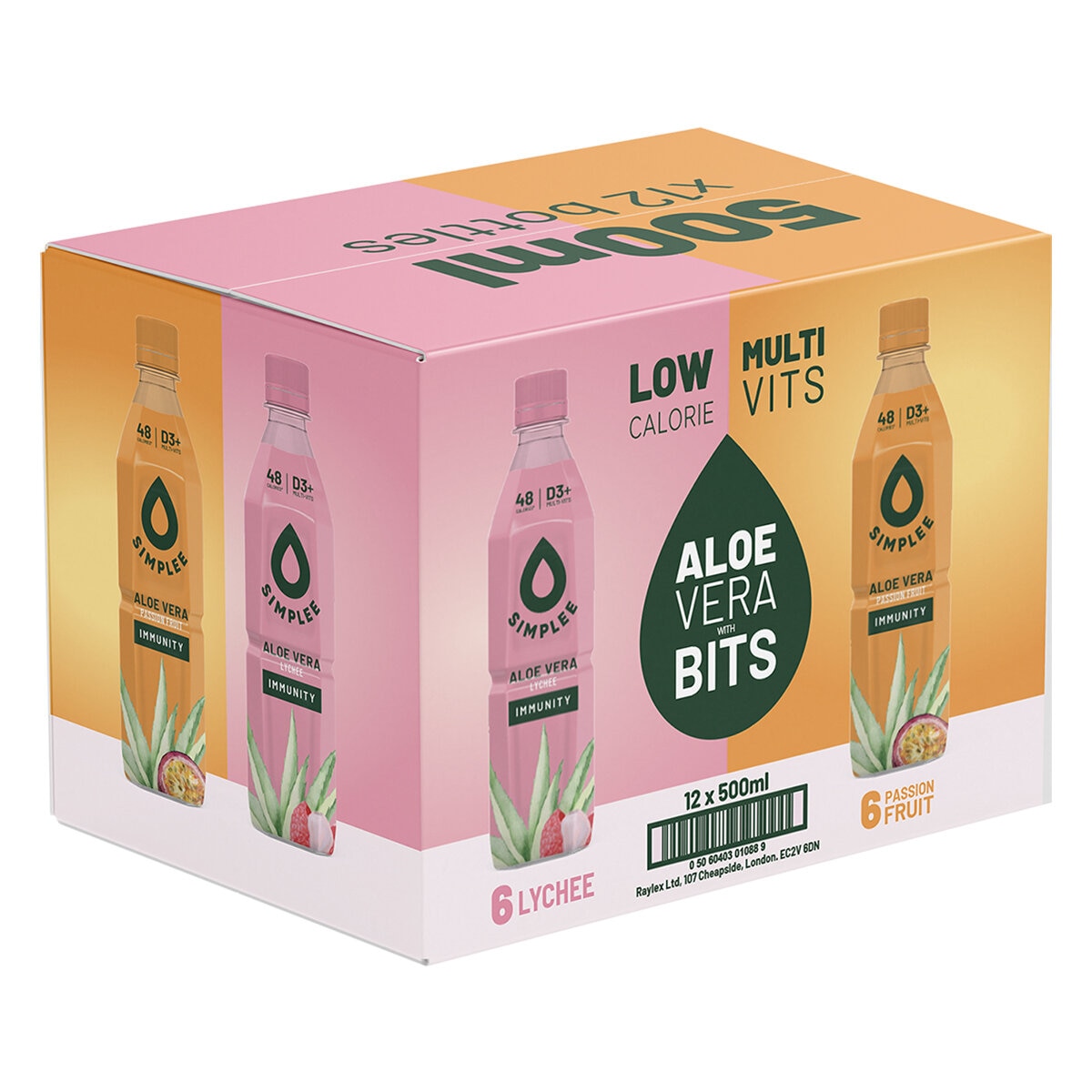 Simplee Aloe Vera Drink with Bits Mixed Pack, 12 x 500ml