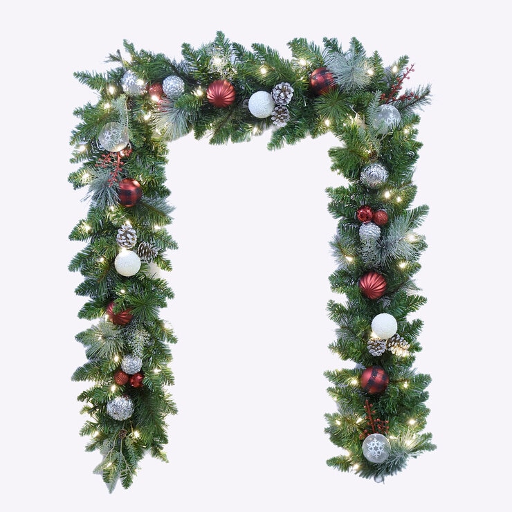 9ft (2.7m) PreLit Decorated Artificial Garland With 90 LED Lights