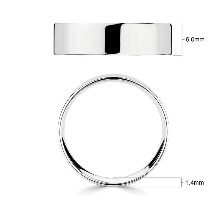 6.0mm Basic Light Court Wedding band. Platinum